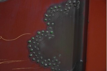 アジアンヴィンテージ　高級工芸品　漆塗り　人物と花鳥装飾が味わい深い朱塗りの衝立　(R-085856)