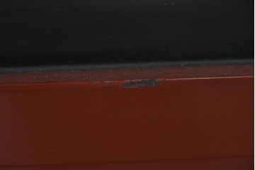 アジアンヴィンテージ　高級工芸品　漆塗り　人物と花鳥装飾が味わい深い朱塗りの衝立　(R-085856)