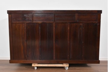 中古　ニレ材　格子意匠が特徴的な引き出し付き水屋箪笥サイドボード　(R-085861)