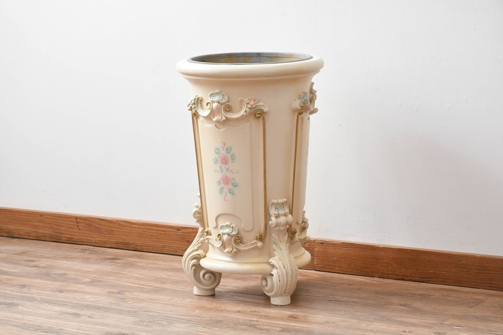 中古　イタリア高級家具　SILIK(シリック)　パステル彩色のレリーフ装飾が華やかな傘立て　定価約46万円　(R-085863)