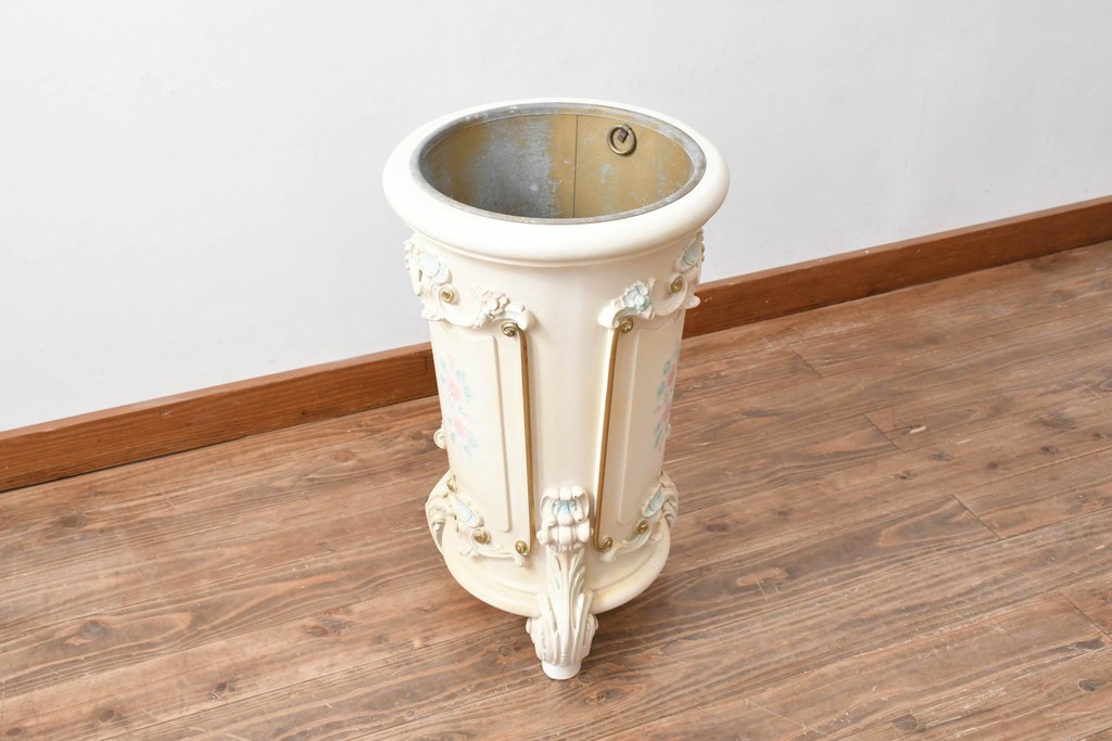 中古　イタリア高級家具　SILIK(シリック)　パステル彩色のレリーフ装飾が華やかな傘立て　定価約46万円　(R-085863)