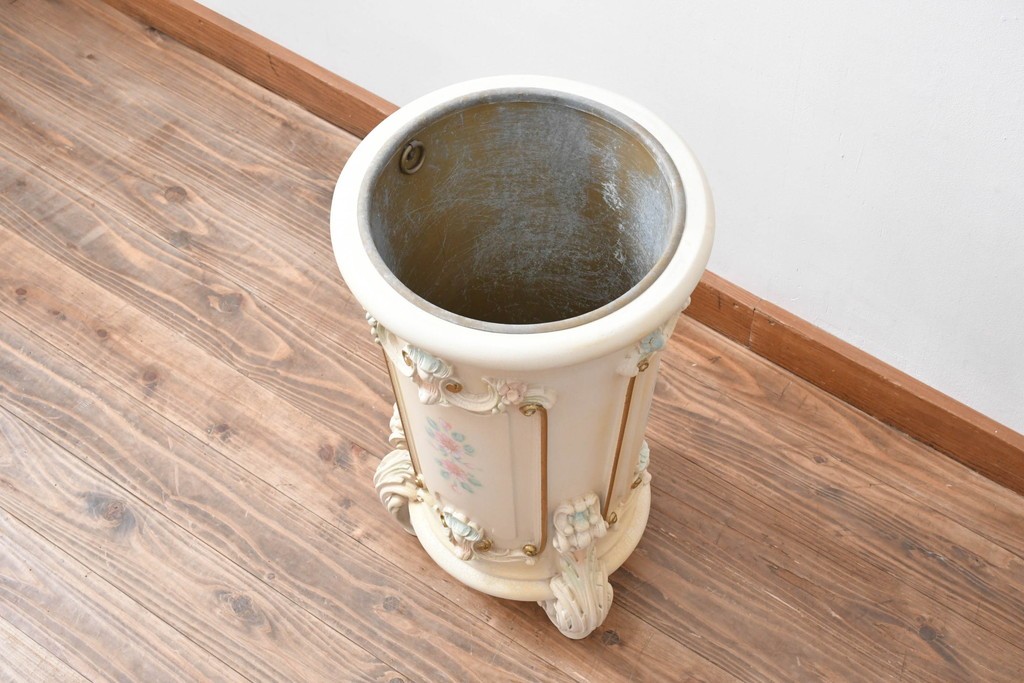 中古　イタリア高級家具　SILIK(シリック)　パステル彩色のレリーフ装飾が華やかな傘立て　定価約46万円　(R-085863)