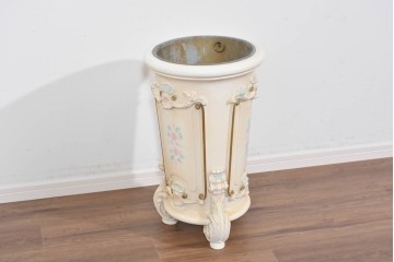 中古　イタリア高級家具　SILIK(シリック)　パステル彩色のレリーフ装飾が華やかな傘立て　定価約46万円　(R-085863)