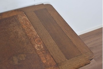 イギリスアンティーク　オーク材　バルボスレッグと細部の彫刻装飾が魅力のドローリーフテーブル　(R-085865)