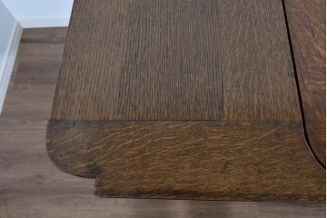 イギリスアンティーク　オーク材　バルボスレッグと細部の彫刻装飾が魅力のドローリーフテーブル　(R-085865)