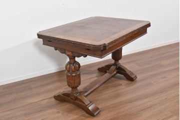 イギリスアンティーク　オーク材　バルボスレッグと細部の彫刻装飾が魅力のドローリーフテーブル　(R-085865)