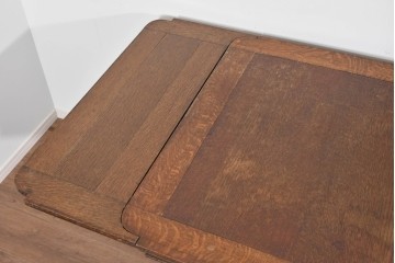 イギリスアンティーク　オーク材　バルボスレッグと細部の彫刻装飾が魅力のドローリーフテーブル　(R-085865)