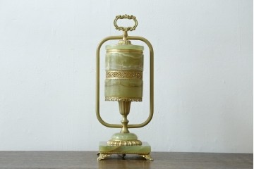 中古　イタリア製　ゴールド色の装飾が優美なオニキス製テーブルスタンド　(R-085867)