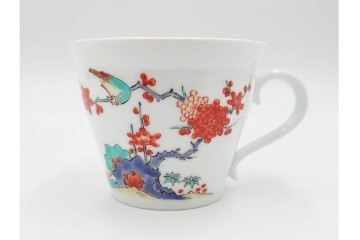 十四代 酒井田柿右衛門　染錦　梅鳥文の珈琲碗2客セット　共箱付き　(R-085871)