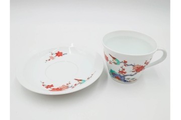 十四代 酒井田柿右衛門　染錦　梅鳥文の珈琲碗2客セット　共箱付き　(R-085871)