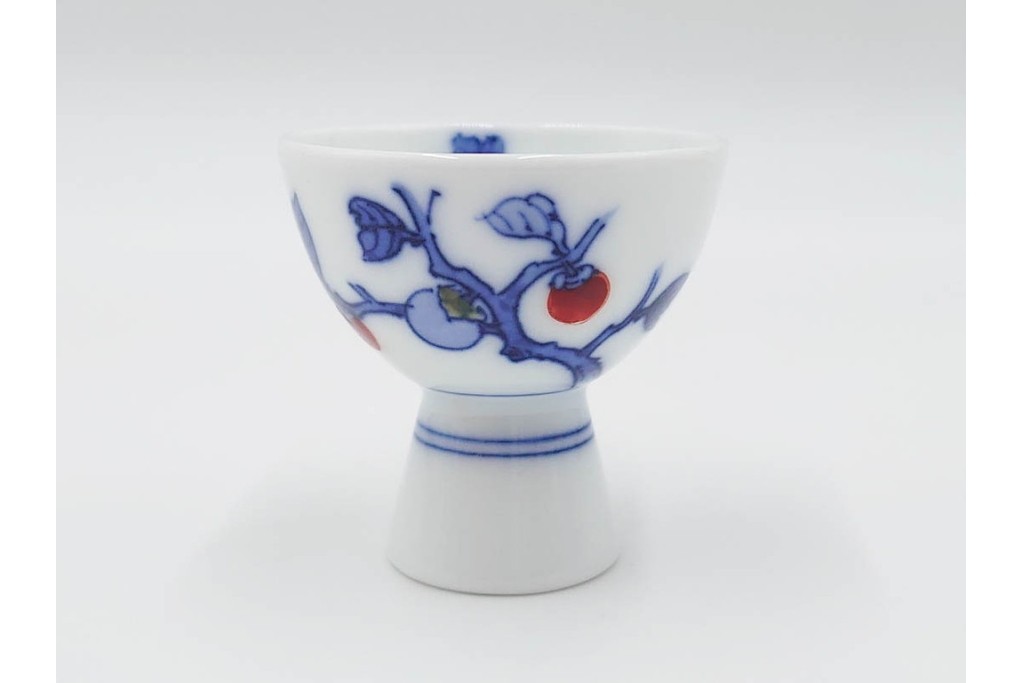 十四代 酒井田柿右衛門　染錦　柿文の入った徳利・盃の酒器セット　共箱付き　(R-085872)