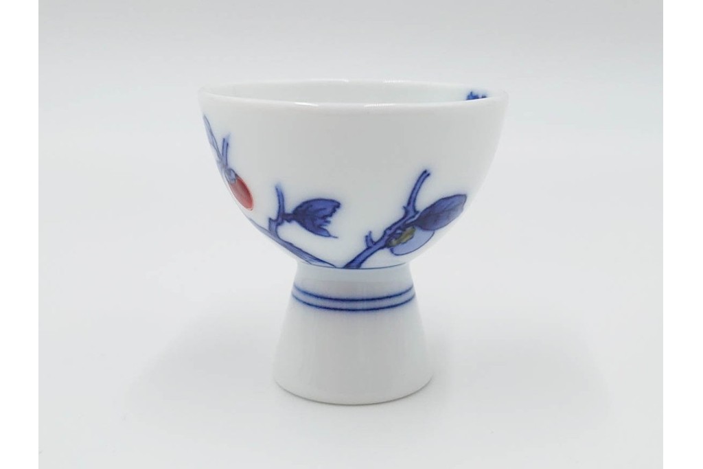 十四代 酒井田柿右衛門　染錦　柿文の入った徳利・盃の酒器セット　共箱付き　(R-085872)