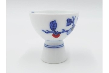 十四代 酒井田柿右衛門　染錦　柿文の入った徳利・盃の酒器セット　共箱付き　(R-085872)