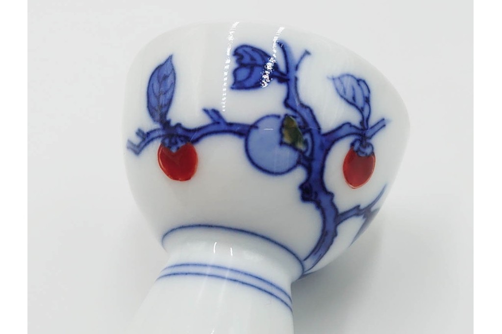 十四代 酒井田柿右衛門　染錦　柿文の入った徳利・盃の酒器セット　共箱付き　(R-085872)