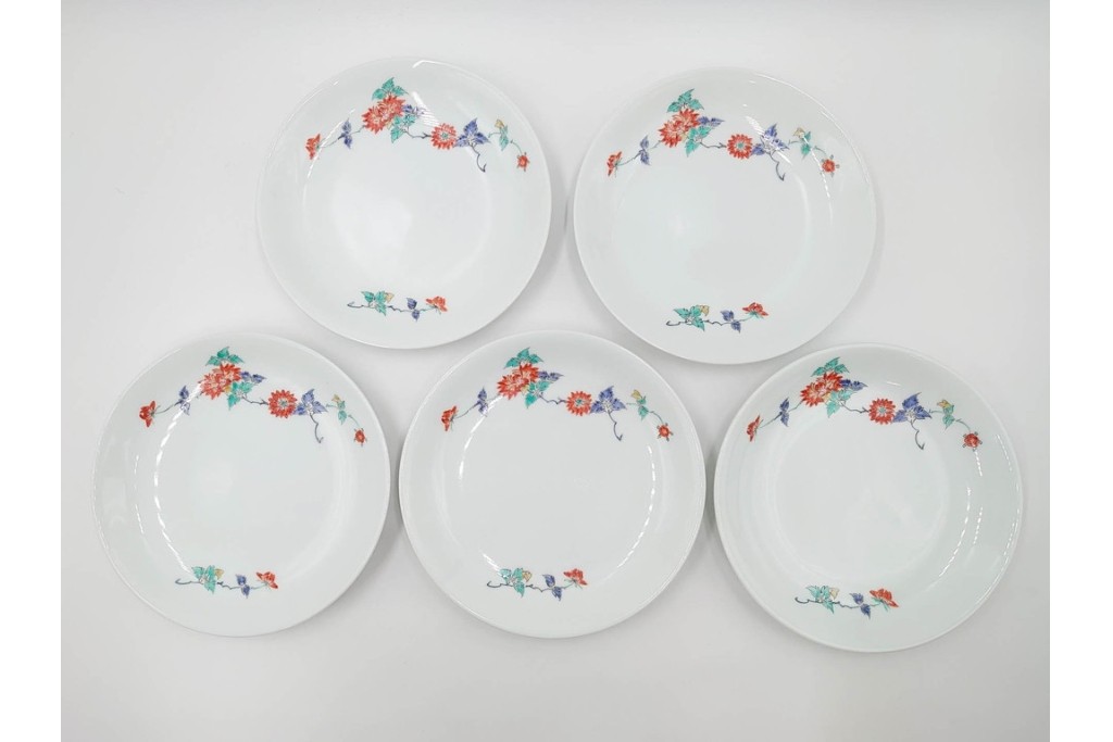 十三代 酒井田柿右衛門　約18cm　錦　牡丹文が上品な皿5枚セット　共箱付き　(R-085876)