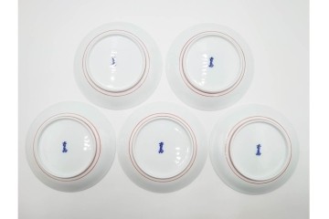 十三代 酒井田柿右衛門　約18cm　錦　牡丹文が上品な皿5枚セット　共箱付き　(R-085876)