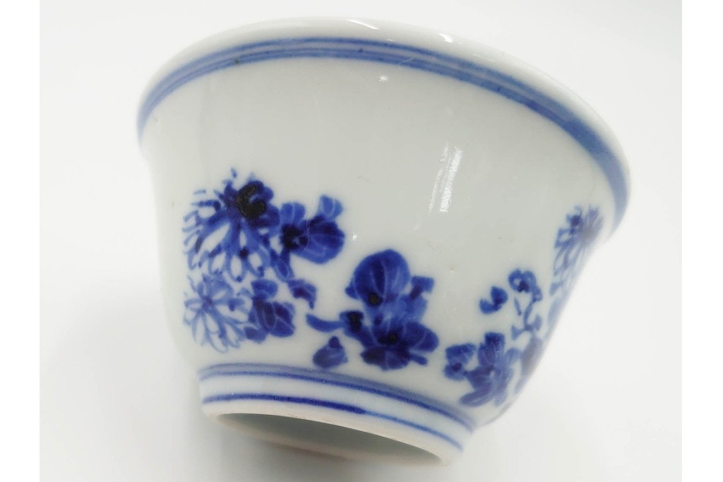 六代 高橋道八(華中亭道八)製　京焼　華青菊図・漢詩の意匠が趣深い茶鍾5客セット　共箱付き　(R-085878)