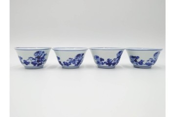 六代 高橋道八(華中亭道八)製　京焼　華青菊図・漢詩の意匠が趣深い茶鍾5客セット　共箱付き　(R-085878)