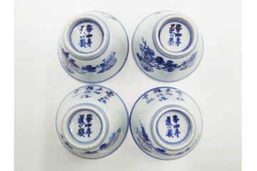 六代 高橋道八(華中亭道八)製　京焼　華青菊図・漢詩の意匠が趣深い茶鍾5客セット　共箱付き　(R-085878)