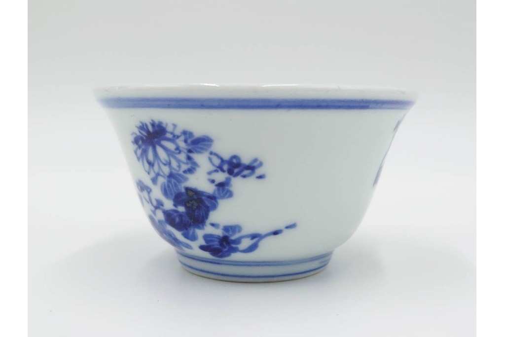 六代 高橋道八(華中亭道八)製　京焼　華青菊図・漢詩の意匠が趣深い茶鍾5客セット　共箱付き　(R-085878)