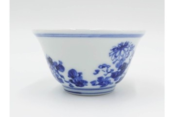 六代 高橋道八(華中亭道八)製　京焼　華青菊図・漢詩の意匠が趣深い茶鍾5客セット　共箱付き　(R-085878)