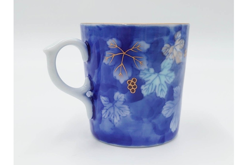 宮内庁御用達　深川製磁　瑠璃葡萄が優美な有田焼のコーヒーカップ&ソーサー6客セット　共箱付き　(R-085879)