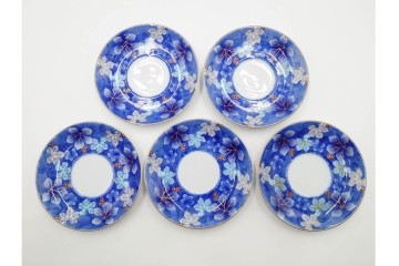 宮内庁御用達　深川製磁　瑠璃葡萄が優美な有田焼のコーヒーカップ&ソーサー6客セット　共箱付き　(R-085879)