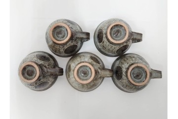 人間国宝 島岡達三　象嵌の意匠が味わい深いコーヒーセット　共箱付き　(R-085884)