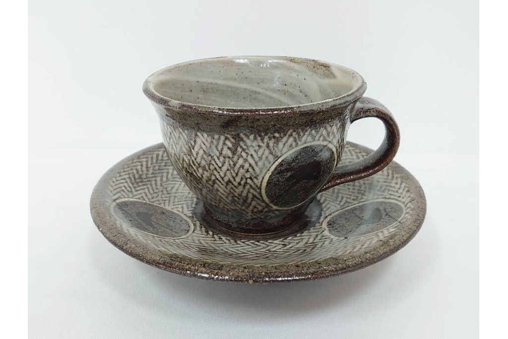 人間国宝 島岡達三　象嵌の意匠が味わい深いコーヒーセット　共箱付き　(R-085884)