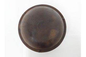 釜師 十二代 和田美之助　透かし文様が涼しげな丸釜添の唐銅鬼面風炉　共箱付き　(R-085892)