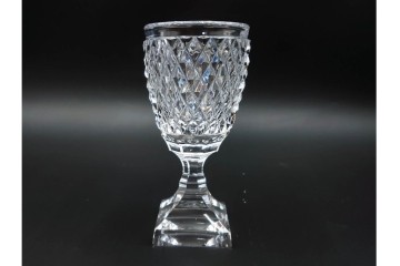 由水常雄　復刻作　繊細な霰文が輝く江戸切子のワイングラス一対　共箱付き　(R-085893)