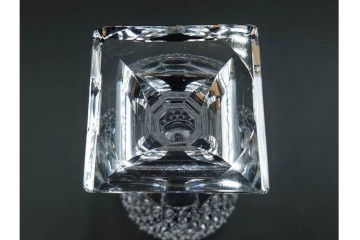 由水常雄　復刻作　繊細な霰文が輝く江戸切子のワイングラス一対　共箱付き　(R-085893)