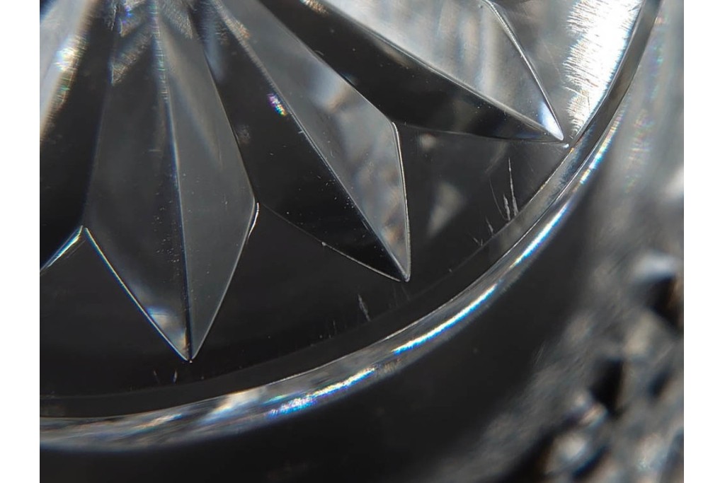 由水常雄　復刻作　霰文が美しい江戸切子の向付2客セット　共箱付き　(R-085894)