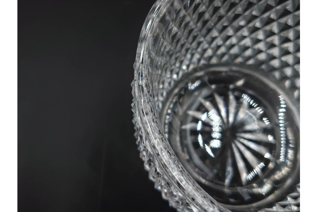 由水常雄　復刻作　霰文が美しい江戸切子の向付2客セット　共箱付き　(R-085894)