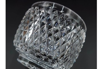 由水常雄　復刻作　霰文が美しい江戸切子の向付2客セット　共箱付き　(R-085894)