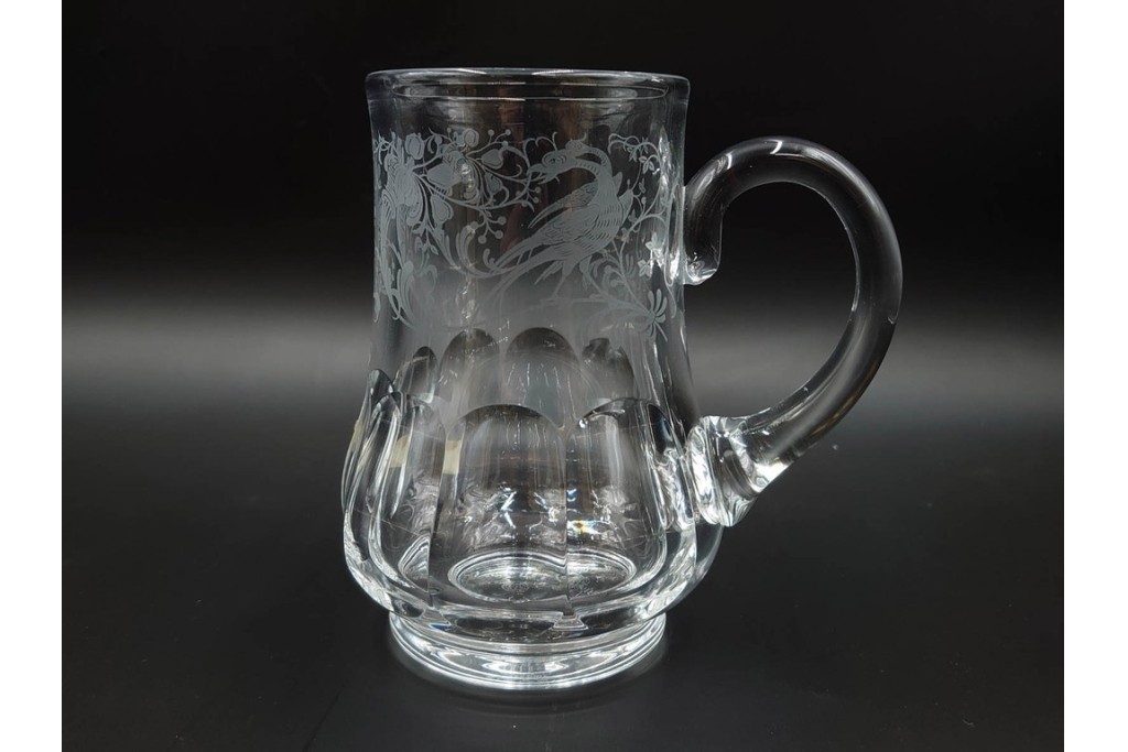 フランス　1981年　Baccarat(バカラ)　キリンビアマグコレクション　コレクターズグラス　鳳凰と草花のデザインが優美なビアマグ　 外箱・ネーム付き　(R-085895)