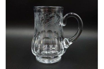 フランス　1981年　Baccarat(バカラ)　キリンビアマグコレクション　コレクターズグラス　鳳凰と草花のデザインが優美なビアマグ　 外箱・ネーム付き　(R-085895)