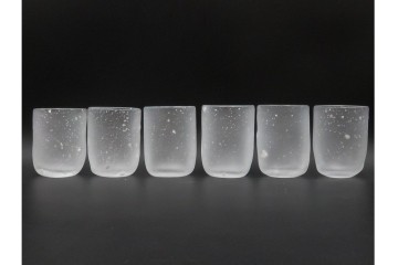 ガラス工芸家 藤田喬平　霧氷のような表情が美しい手吹のコップ6客セット　共箱付き　(R-085898)