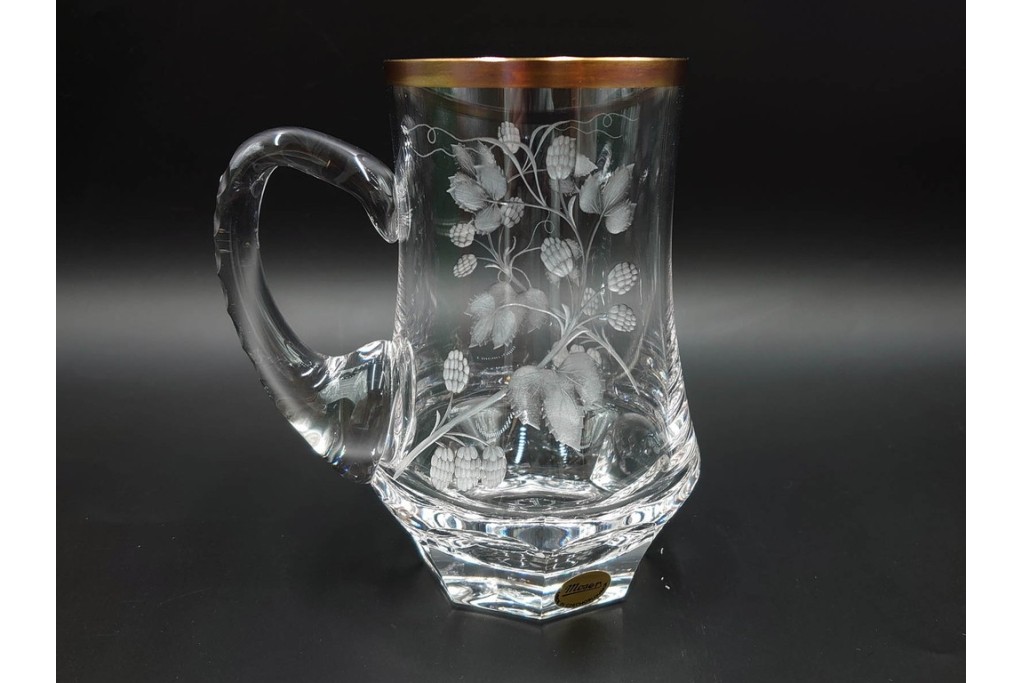 チェコスロバキア/チェコ　Moser(モーゼル)　キリンビアマグコレクション　コレクターズグラス　カットデザインが美しいビアマグ2客セット　外箱・ネーム付き　(R-085901)