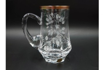 チェコスロバキア/チェコ　Moser(モーゼル)　キリンビアマグコレクション　コレクターズグラス　カットデザインが美しいビアマグ2客セット　外箱・ネーム付き　(R-085901)