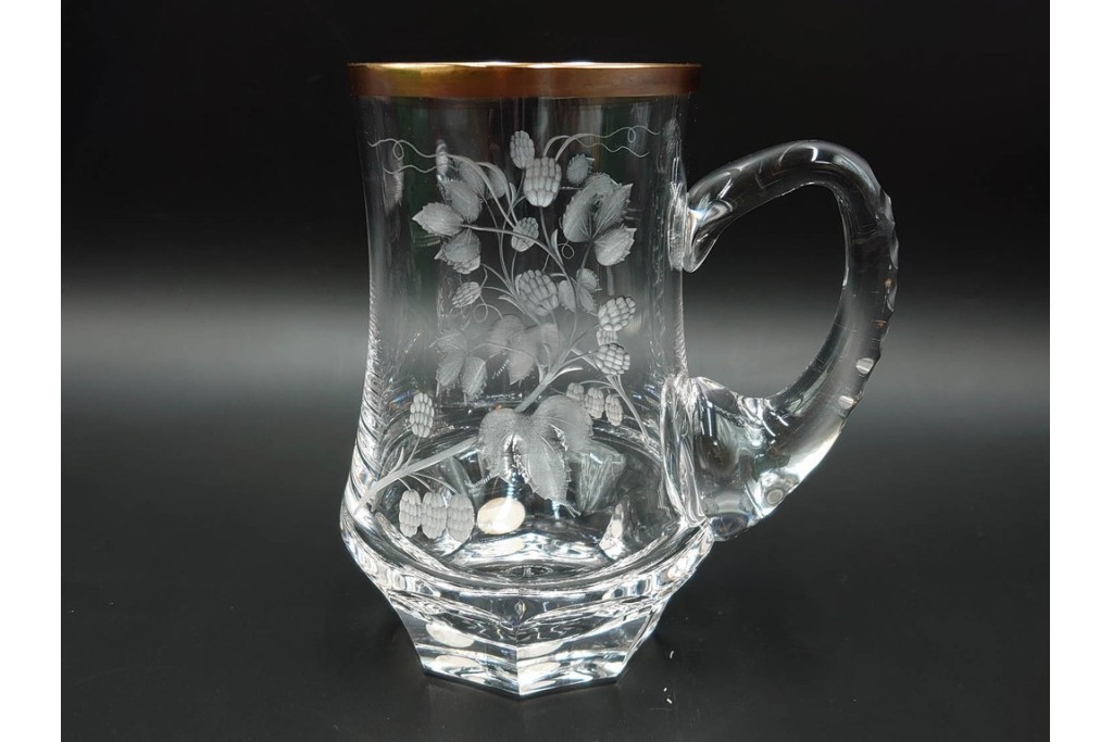 チェコスロバキア/チェコ　Moser(モーゼル)　キリンビアマグコレクション　コレクターズグラス　カットデザインが美しいビアマグ2客セット　外箱・ネーム付き　(R-085901)