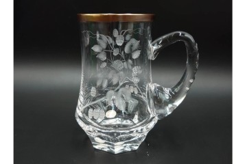 チェコスロバキア/チェコ　Moser(モーゼル)　キリンビアマグコレクション　コレクターズグラス　カットデザインが美しいビアマグ2客セット　外箱・ネーム付き　(R-085901)