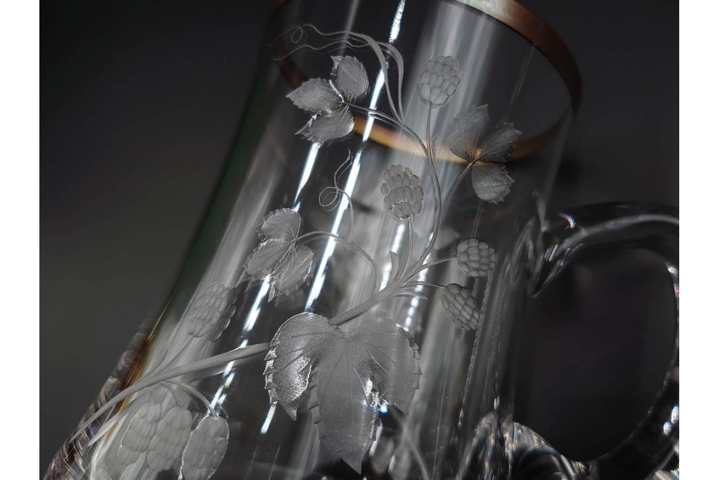 チェコスロバキア/チェコ　Moser(モーゼル)　キリンビアマグコレクション　コレクターズグラス　カットデザインが美しいビアマグ2客セット　外箱・ネーム付き　(R-085901)