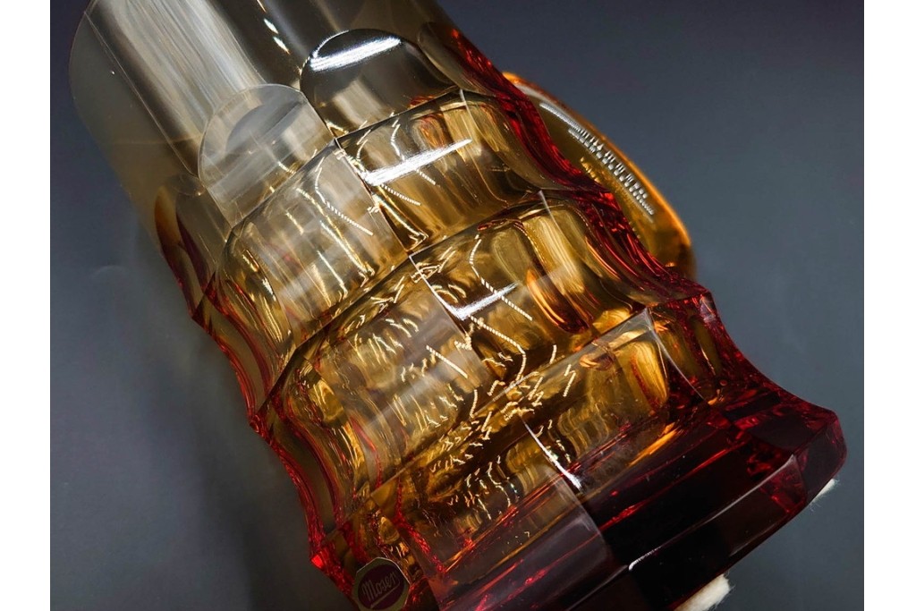 チェコスロバキア/チェコ　Moser(モーゼル)　キリンビアマグコレクション　コレクターズグラス　カットデザインが美しいビアマグ2客セット　外箱・ネーム付き　(R-085901)