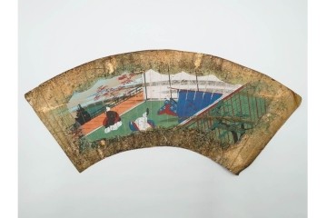 時代物　扇面　人物と風景を描いた奈良絵3枚セット　(R-085904)