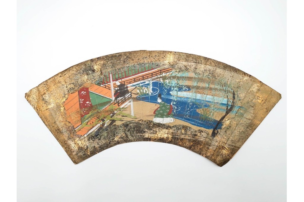 時代物　扇面　人物と風景を描いた奈良絵3枚セット　(R-085904)