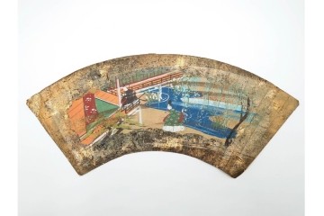 時代物　扇面　人物と風景を描いた奈良絵3枚セット　(R-085904)