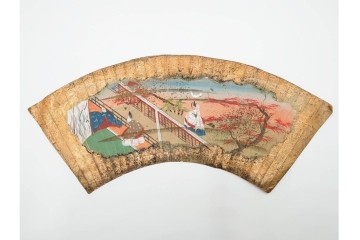 時代物　扇面　人物と風景を描いた奈良絵3枚セット　(R-085904)