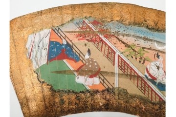 時代物　扇面　人物と風景を描いた奈良絵3枚セット　(R-085904)