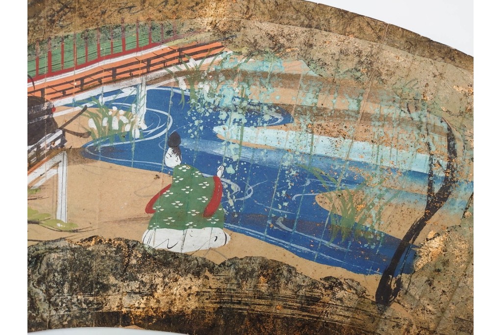 時代物　扇面　人物と風景を描いた奈良絵3枚セット　(R-085904)